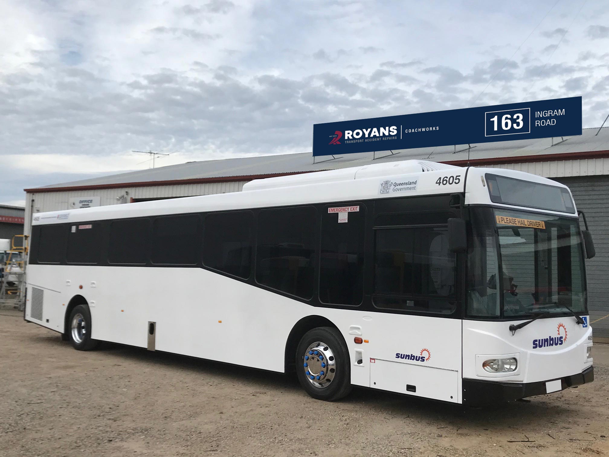 Royans coachworks bus white